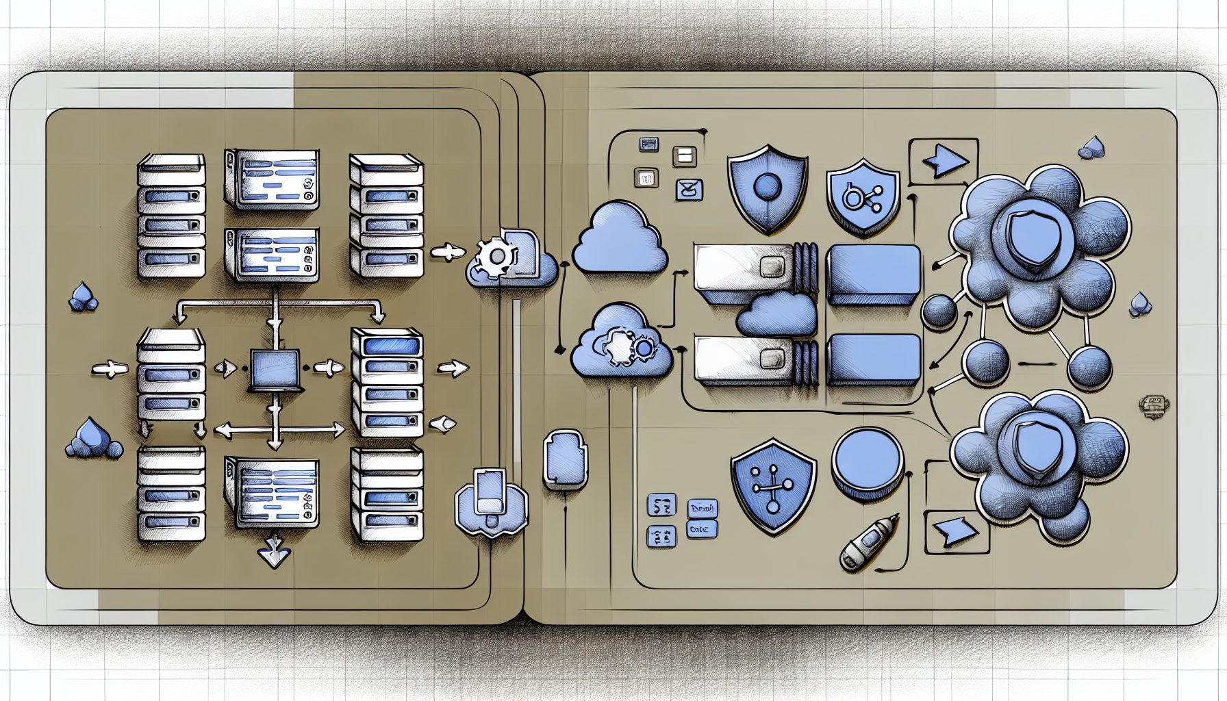 Minimalist vector of a SaaS app architecture with backend (Node.js) and frontend (React) elements.